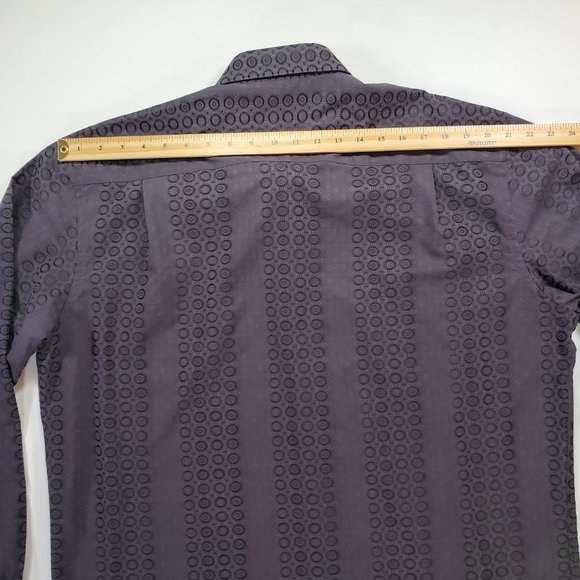 Visconti Black Shirt Mens XLT Sleek Geometric Hidden Button Down Designer Casual - Picture 13 of 16